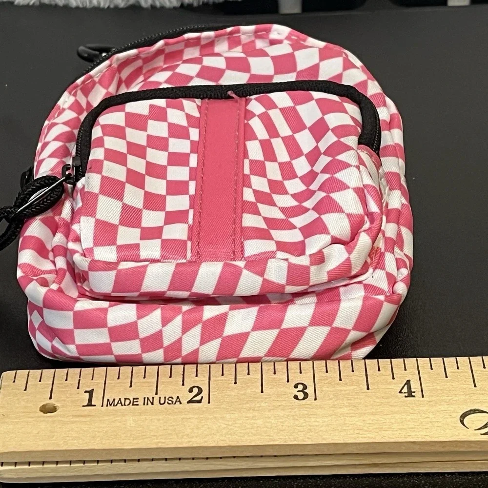Claire's Pink Checkered Mini Backpack Clip Coin Purse Keychain Bag Clean 6